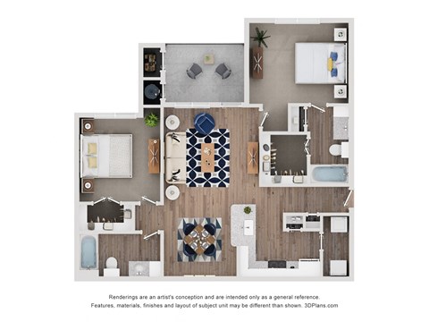 Floor plan for 2 beds, 2 baths, 1122 sqft
